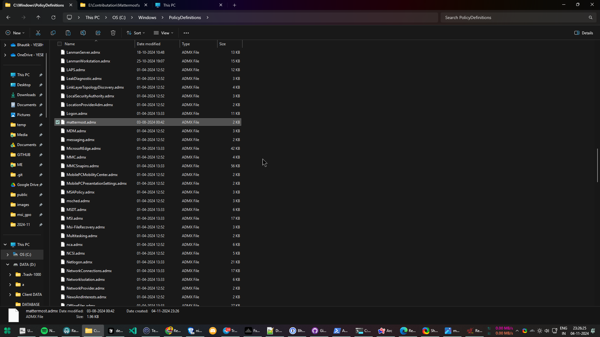 Windows\PolicyDefinitions 디렉토리에 mattermost.admx 파일이 있는지 확인하세요.