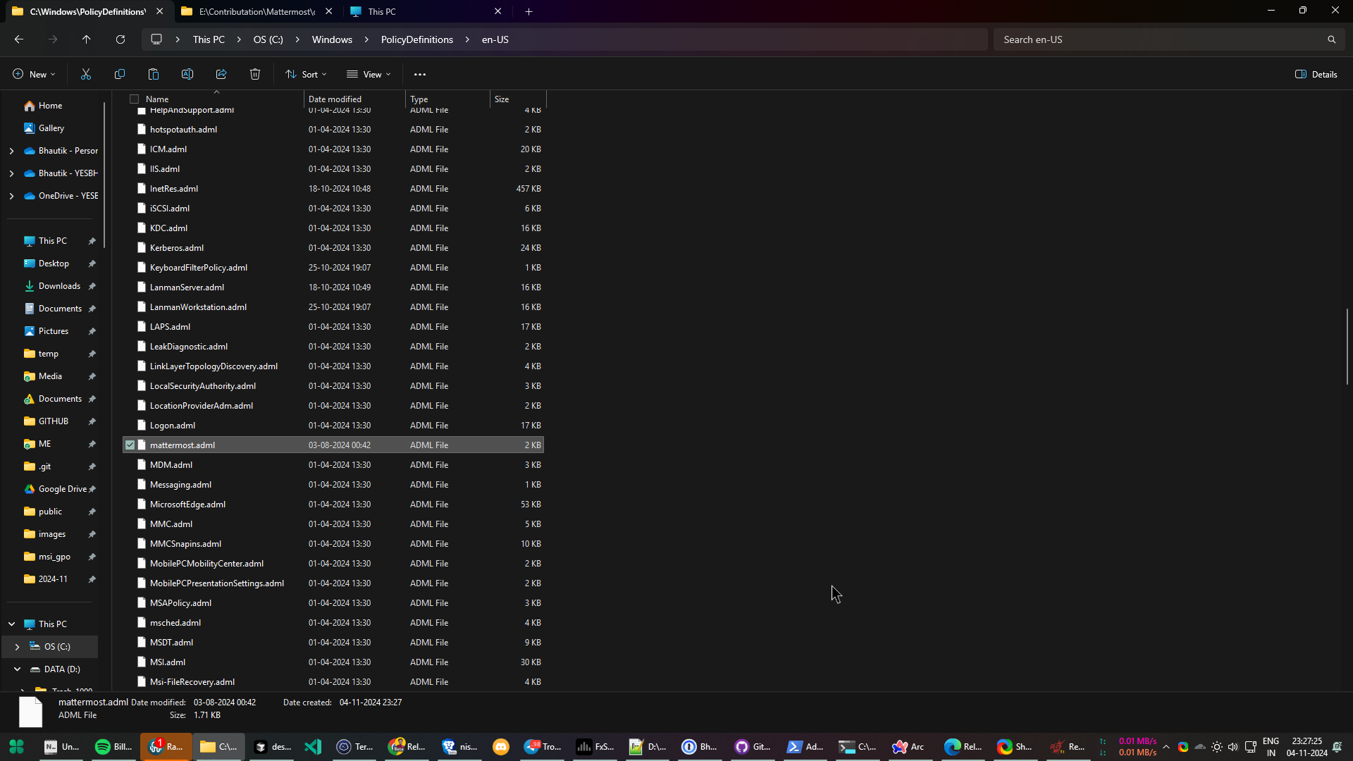 Windows\PolicyDefinitions\en-US 디렉토리에 mattermost.adml 파일이 있는지 확인하세요.